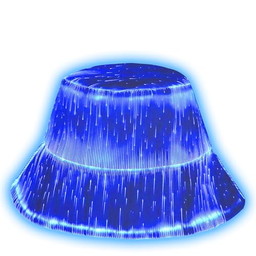 Ruconla LED bucket hat, Rave hat with light up 7 colors crazy bucket hat, Glowing in the dark hat with USB rechargeable festival cap for men and women
