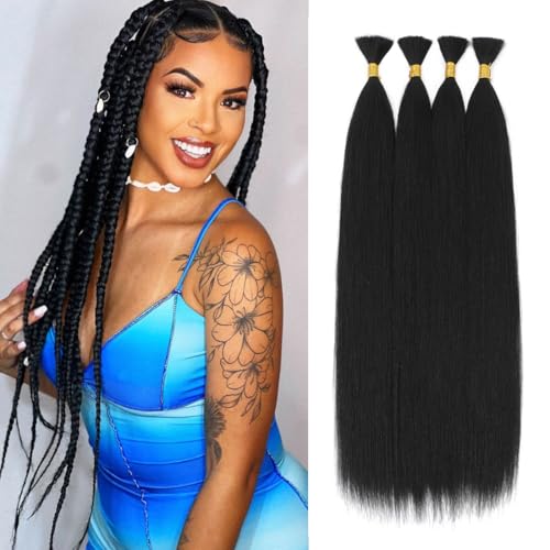 Straight Bulk Hair for Braiding 22'' Human Braiding Hair for Boho Braids Natural Black (1 Pack-4PCS/100g)