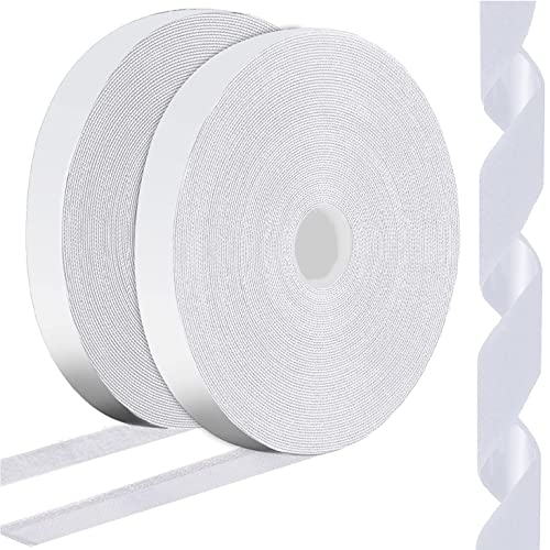 1 Inch x 82 Feet White Hook Loop Strips with Adhesive Heavy Duty, Multi-Purpose Double Sided Hook Loop Rolls, Picture Hanging Strips, Bulk Sticky Straps Wall Hanging Strips