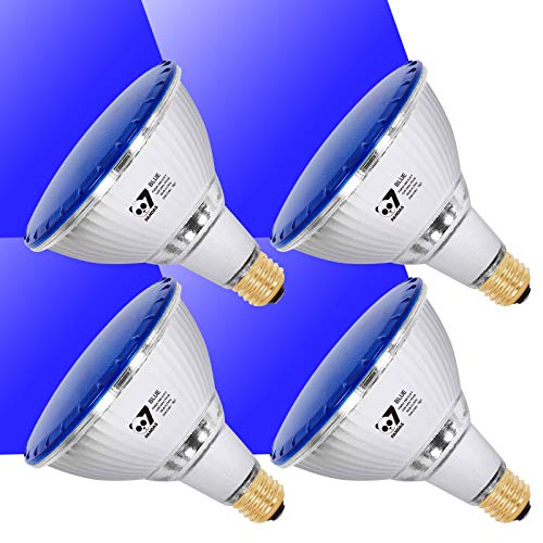 7Pandas LED Blue Light Par38 Flood Light Bulbs, 1200 Lumen for Porch True Color Full Glass Outdoor Waterproof LED Lights, E26 Base 90W Halogen Equivalent Halloween, Christmas, Holiday Lighting, 4-Pack