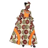 iooiooi Womens African Party Maxi Dress Double Layered Bell Sleeve Long Dress & Headwrap