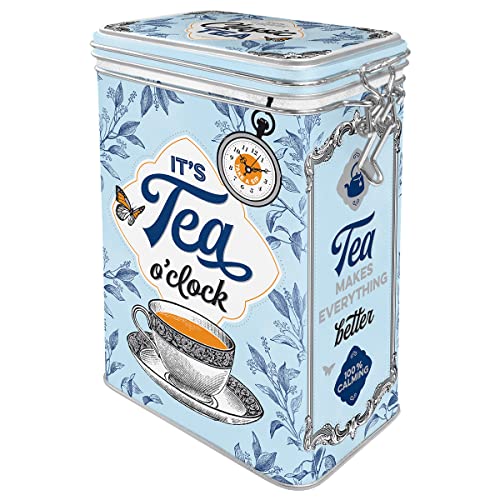 Nostalgic-Art Retro tea tin box, 44 oz, Classic Tea – Gift idea for tea fans, metal clip top can, vintage design