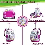 Egchescebo Kids Rolling Backpack for Girls Unicorn Childrens Luggage with Wheels Toddler Travel Suitcase Backpacks Girl Kid Lunch Bookbag Escolares Elementary Mochila con Ruedas para Niñas Purple