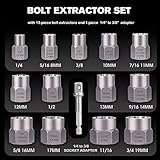 REXBETI 26-Piece Bolt Extractor Screw Extractor Set and Cobalt Drill Bit Set, Case with 13-Piece Bolt Extractor, 6-Piece HSS Drill Bit, 6-Piece Spiral Screw Extractor and 1-Piece Socket Adapter