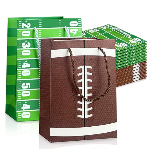 KEEPARTY 16PCS Football Gift Bags with Handles have Two Different Classic Patterns for Sports Game Parties Easy Carry Wide Applications Perfect Football Gift Bags Bulk and Party Favors