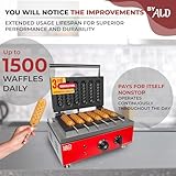 ALDKitchen Waffle Dog Maker | Corn Dog Maker with Red Panel for Business | Stainless Steel | Waffles on a Stick | 110V (6 Waffles)