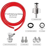 Hgkeke 5.5ft 5/16 Co2 Gas Line Tubing for Kegerator Assembly with stainless steel carbonator cap carbonation cap for soda bottle, Ball Gas Lock Draft beer Red Hose kit for Homebrew