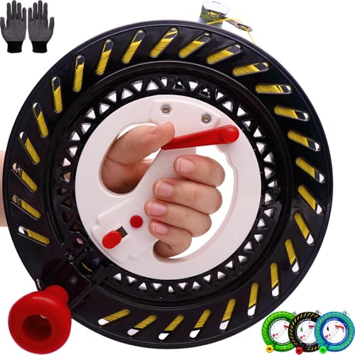 Kite Reel with Upgraded Braking and Anti-Reverse Function, Sizes 8.7'', Kite String in Lengths of 1600 Feet, Large-Size Grip, Any Position Can be Locked, String Spool for Adults and Kids (Black)