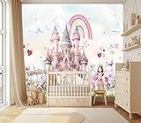 XMPMBM-Pink Cartoon Citadel Nursery Room Fabric Wallpaper Girls Bedroom Wall Mural- W 154" X H 105" L