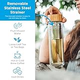 GROSCHE Copenhagen Tea and Fruit Infuser Water Bottle - Double Walled Glass | Hot & Cold Tea Infuser Bottle with Bamboo Lid and Neoprene Sleeve (425ml)