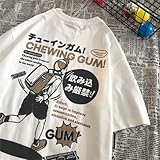 Men Women Japanese Anime T-Shirt Y2K Harajuku Graphic Tee Korean Preppy Short Sleeve Top Vintage Streetwear Oversize Clothes (White,L,Large,Large)