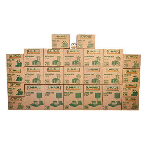 U-Haul Moving Box Variety Pack 10 Small, 10 Medium, and 5 Large Boxes - Suitable for Moving, Packing, Shipping, and Storage - Bonus Roll of Tape Included