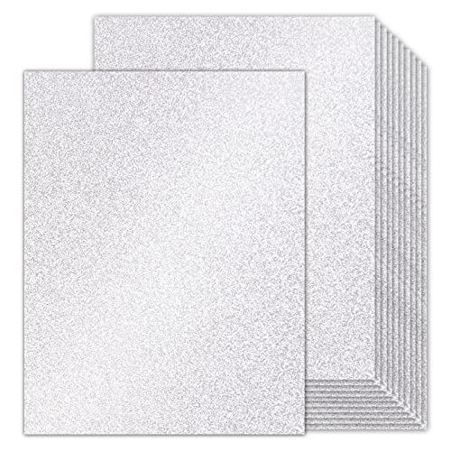 100 Sheets Silver Glitter Cardstock 8.5x11 Double-Sided, Goefun 100lb No-Shed Shimmer Glitter Paper Bulk for Scrapbook, Birthday, Wedding Party, Decorations (Not Suitable for Printing)