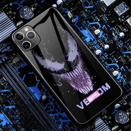 YXuan Venom LED Light Up Case for iPhone 13 Pro Max Luminous Comic Anime Superhero Phone case Colorful Luminescent Fashion Luxury Tempered Glass Hybrid Phone Case Accessories for Men (Venom)