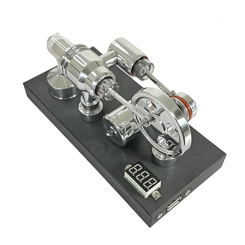 NIKOLATOY Mirror Polished Stirling Engine with Voltmeter & USB Plug - High-Performance Model for Engineering Enthusiasts, Hands-On Experiment Kit (Mirror Polished)