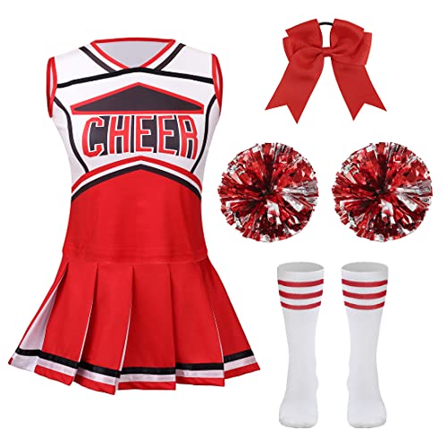 yolsun Cheerleader Costume for Girls Cheerleading Kids Dress up Halloween Cute Uniform High School Cheer Leader Outfit（Red, 8-9 Years