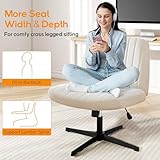 DUMOS Criss Cross Chair Legged Office Wide Comfy Desk Seat, No Wheels Armless Computer Task Seating, Swivel Vanity Home Height Adjustable