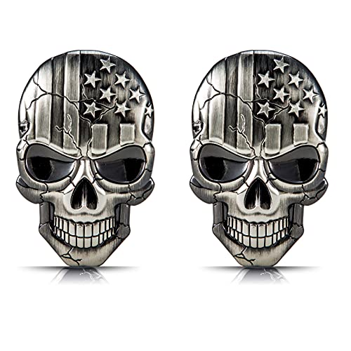 Dsycar 2Pack 3D Stickers Metal Skull USA Flag Emblem, 3D Car Motorcycle Styling Emblem Badge 2.75 x 1.77 in (2 Pack Skull Stickers/Gun Color)