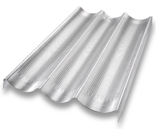 USA Pan Bakeware Aluminum Perforated Nonstick French Baguette Bread Pan, 3-Loaf