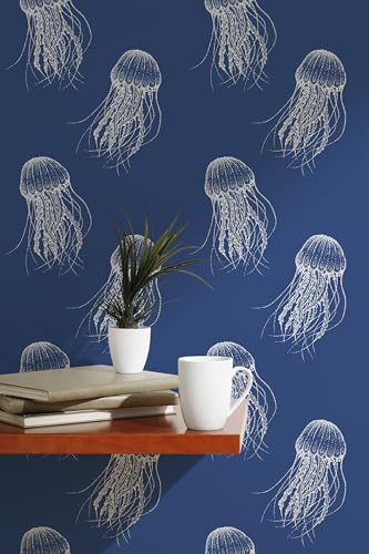 Jellyfish Drift Non-Pasted Wallpaper Roll – 30″W x 394″H, Ocean Pattern, Traditional Unpasted Wall Covering