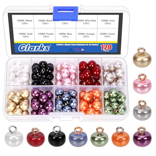 Glarks 120pcs 10mm(3/8in) Half Domed Pearl Buttons, 10 Colors Resin Pearl Buttons with Metal Shank, Mushroom Half Round Buttons, Metal Circle Hook Buttons for DIY Sewing Clothing Dress Sweater Crafts