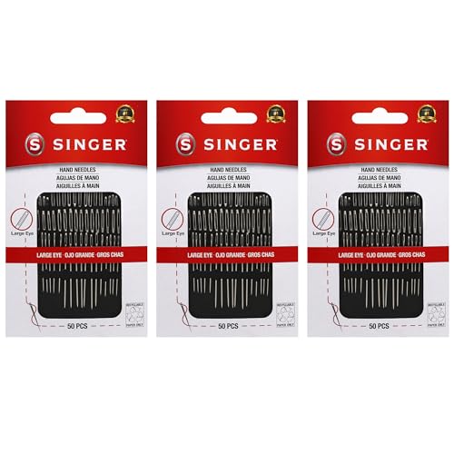 SINGER 50ct Assorted Large Eye Needles for Hand Sewing, Self-Threading Sewing Needles, 6 Sizes