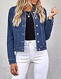 LookbookStore Blue Stretchy Denim Jacket Spring Classic Trucker Jackets Long Sleeves Button Down Jean Jackets Fall Outfits 2025 Size M Women Lightweight Jean Jackets Size 8 10