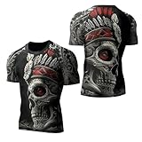 HYPEWAVE Aztec Skull Men's Workout Compression Set 2pcs Top Short Sleeve Shirt and Pants Quick Dry Moisture-Wicking Sportswear