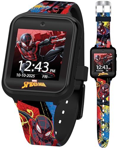 Spider-Man Kids LED Smartwatch with 10 Watch Faces, Flashing LED Bezel, Step Counter, Selfie and Video Camera, Timer, Stopwatch, Alarm, Calculator, Fun Games, and 3 Wallpapers – Fits Wrists 5.5"-8.0"