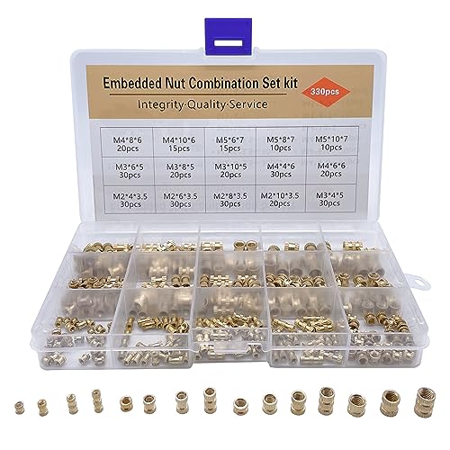 330PCS Copper Flower Nut Combination Box Set M2 M3 M4 M5 Size Cylinder Knurled Nuts Assortment Kit Brass Heat Set Insert for Plastic and 3D Printing Components