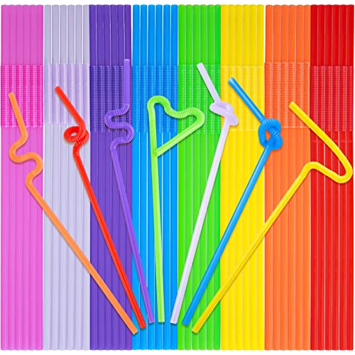 HANSGO 360PCS Drinking Straws Flexible, Plastic Drinking Straws Disposable Colorful Bendable Straws Extra Long for Birthday Party