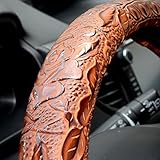 ZYHW Car Steering Wheel Cover Universal 15 inch Auto Antislip Leather Protector Flower Grain Brown