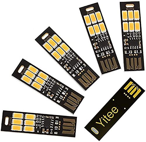 Yitee 5pcs LED Circuit Boards USB Light Keychain Super Bright 6 LEDs Mini USB Light Lamp with Smart Touch Electrodeless Dimming Switch for Laptop Keyboard Light(Pure White), Qty:5