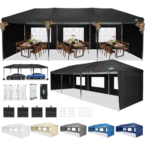 COBIZI 10x30 Canopy Party Tent with 5 Walls 10x30 Pop Up Tent for Parties Waterproof UPF 50+ Outdoor Commercial Event Tent for Party Backyard Gazebo Canopy with Sidewalls & Sandbags(10x30ft)