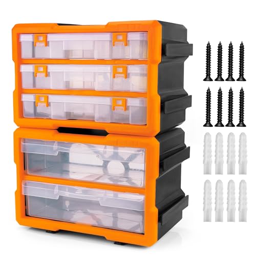 HORUSDY 38-Drawer Durable Screw Organizer, Small Parts Organizer for Hardware, Tools, Screws, Heavy-Duty Wall Cabinet Storage of Beads, Crafts (3 Large Drawers with Dividers for 36 Compartments)