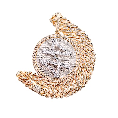ICEDIAMOND 14K Hip Hop Jumbo 44 Rotating Medal Pendant with 14mm Cuban Link Chain, Gold Plated Iced Out Super Sparkling CZ Diamond Necklace for Men (Gold,20''Cuban)