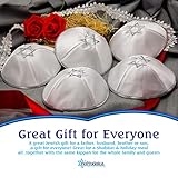 HolYudaica Pack of 10-Pcs Hq 20cm Satin Kippah with Silver/Gold String+Star of David for Men & Boys, Yamaka Hat from Israel, Kippot Bulk (White Silver)