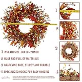 Quixem Full and Lush Fall/Autumn Door Wreath 20 inch, Handcrafted Fall Decor with Vibrant Leaves and Berries, Durable and Realistic, Perfect for Front Doors and Walls Indoor Outdoor