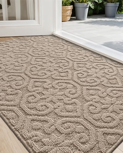 DEXI Front Door Entryway Mat Non Slip, 4x6 ft Large Washable Inside Entrance for House Floor Low Profile, Thin Entry Doormat Absorbent Dirt Trapper, Beige