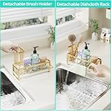 HapiRm Sponge Holder for Kitchen Sink - Self-draining Sink Caddy with Brush Holder and Dishcloth Holder, Stainless Steel Kitchen Organizer for Countertop - Gold