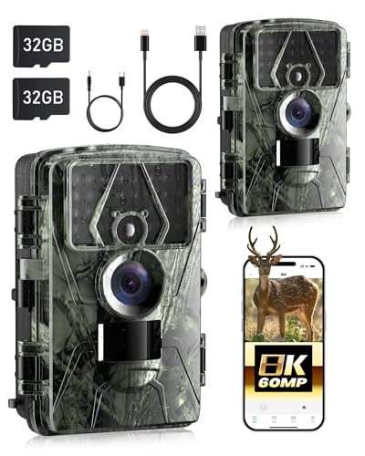 NOXOWL 2Pack Trail Camera WiFi 60MP/8k Game Camera with No Glow Night Vision Waterproof,0.05s Trigger Motion Activated Hunting Camera for Outdoor Wildlife Deer Scouting,Monitoring Home Security