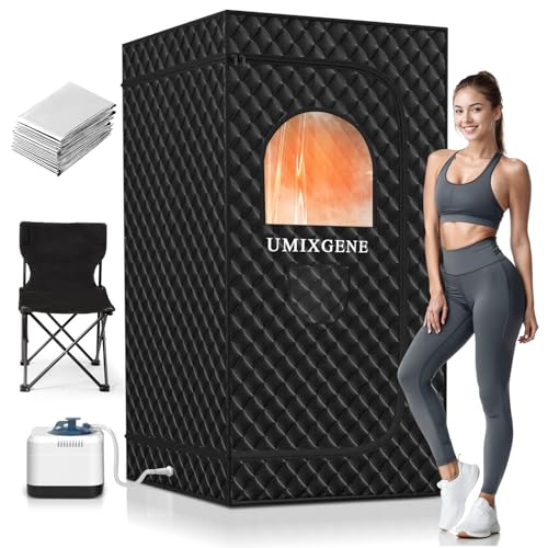 UMIXGENE Sauna Box,Portable Sauna for Home use with Ten Aluminium foil Heating Blankets，Personal Steam Sauna with 3L Steamer, 9 Levels, Folding Chair，Extra Large Size (36 * 36 * 71inch)