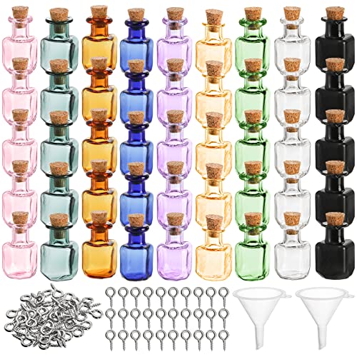 TOPZEA 45 Pcs Tiny Spell Jars, Colored Mini Glass Cork Bottles Decorative Square Cute Wishing Bottles Little Glass Vials With Corks Stoppers for Party Favor, DIY Crafts, Halloween Fairy Garden Decor
