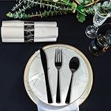 Party Essentials - N501732 Extra Heavy Duty Cutlery Kit with Black Fork/Knife/Spoon and 3-Ply White Napkin (Case of 300 rolls)