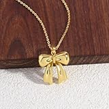 Z ZACHÉ Gold Plated Bow Necklace for Women Smooth Dainty Bowknot Pendant Chain Necklace Female Jewelry,17.71"