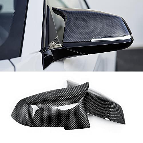 SNA Gloss Black Real Carbon Fiber Side Mirror Cover Cap Replacement Compatible for BMW 1 series F20 2 series F22 F23 3 series F30 F31 F34 4 series F32 F33 F36 X1 E84 M2 F87 2-pc Set