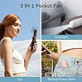 JISULIFE Handheld Mini Fan, 3 IN 1 USB Rechargeable Portable Fan [12-19 Working Hours] with Power Bank, Flashlight, Pocket Design for Travel/Summer/Concerts/Lash, Gifts for Women (Pink)