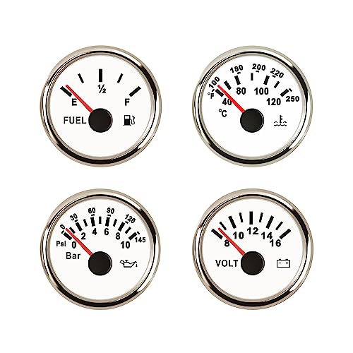 ELING Gauge Set 52mm Fuel Level 0-190ohm Water Temperature 40-120℃ Oil Pressure 0-10Bar 0-145Psi Voltmeter 12V with Red Backlight