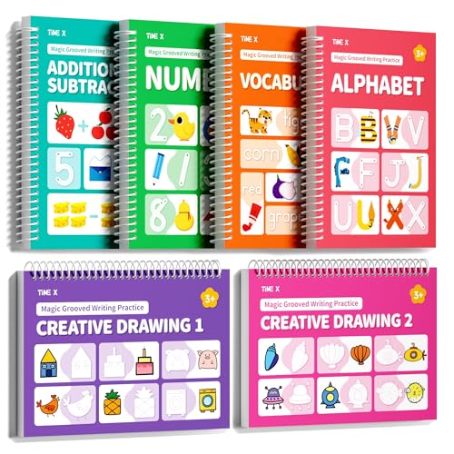 TIME X Magic Grooved Writing Practice Books, Reusable Handwriting Practice Books, Groove Workbooks, Handwriting Practice for Kids 3 +, Large Writing Practice Books (Practice 6-Books)