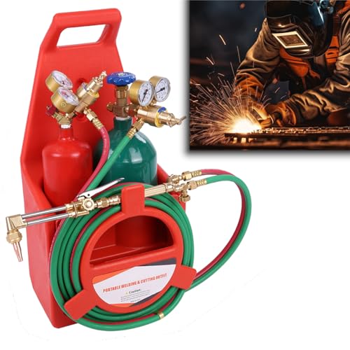 Portable Oxyacetylene Welding and Cutting Kit,Long Pipe Brass Nozzle Welding Torch Kit with Gauge Oxygen Acetylene, Brass Nozzle Welding Cutting Torch Kit,Gas Cylinder Welding Cutting Tools